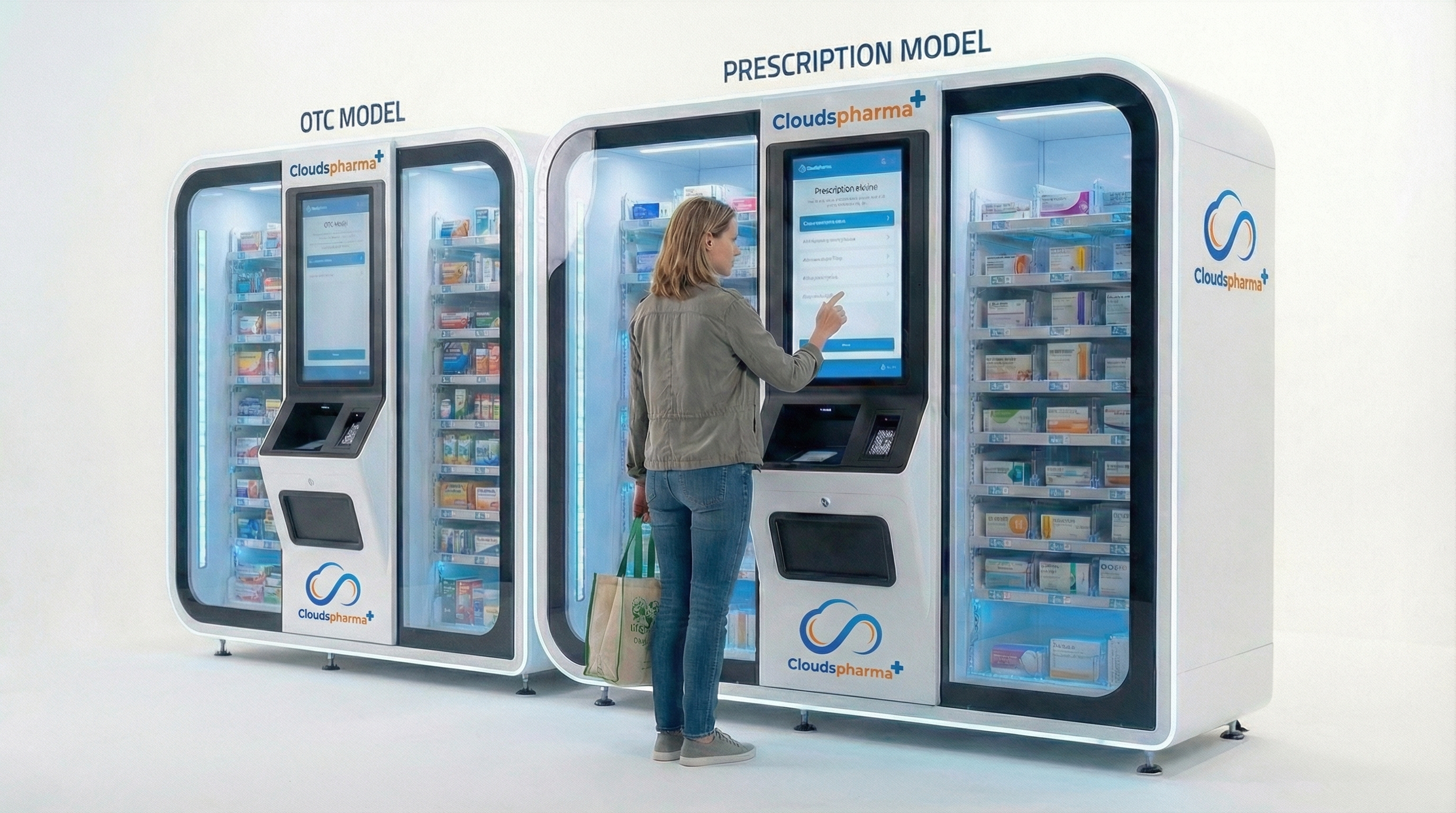 Cloudspharma OTC and Prescription model kiosks side by side